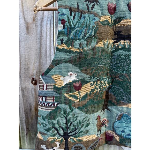 Vintage Countryside Scenic Tapestry Vest – Green Multi, Cottagecore - Picture 9 of 10